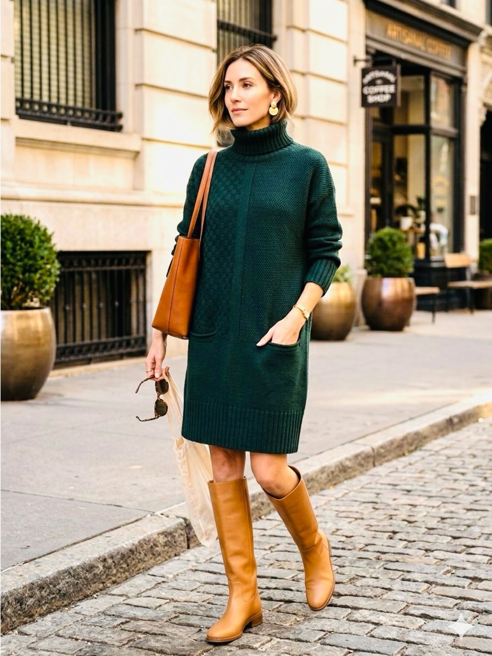 Annina Merino Wool Forest Green Turtleneck Sweater Dress - Picture 9 of 9